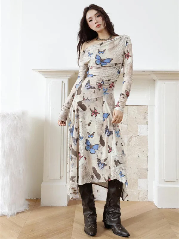 Deal Frenzy Butterfly One Shoulder Midi Dress