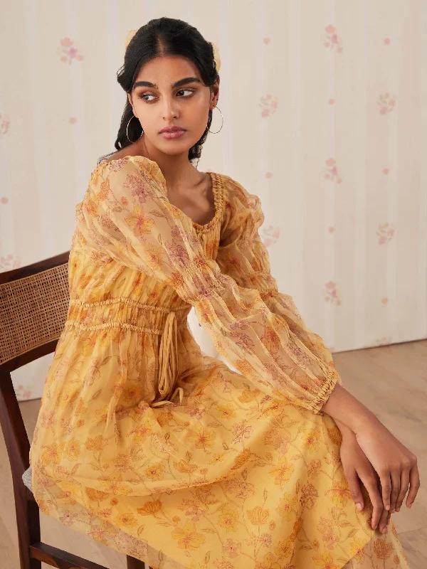 Today Only Saffron Shirred Organza Midi Dress
