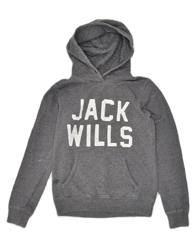 Super Sale JACK WILLS Womens Graphic Hoodie Jumper UK 8 Small Grey Cotton