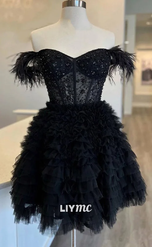 Seasonal Sale LY314 - Off-Shoulder Appliques Tulle A-Line Short Homecoming Dress
