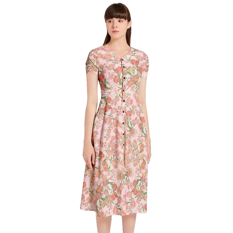 Today’s Deal Floral Puff Sleeve Button Through Dress