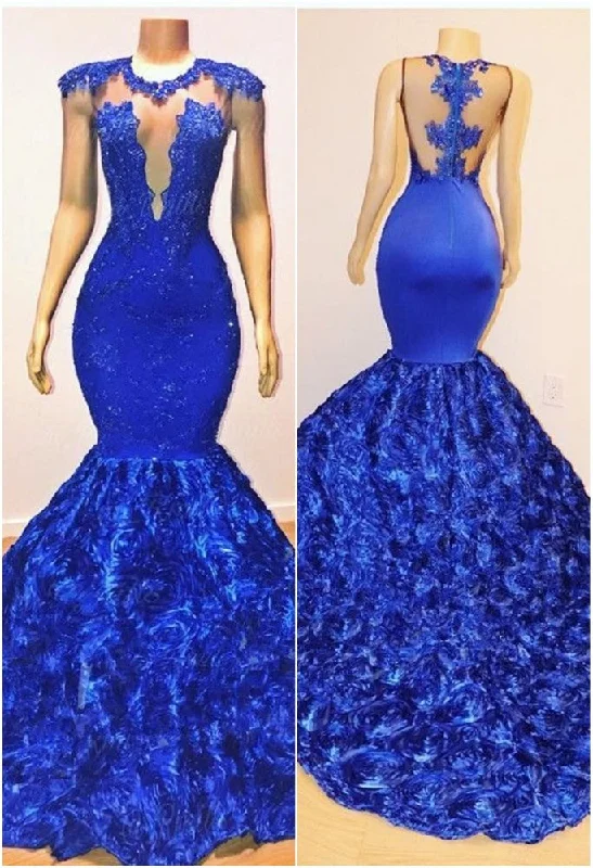 Savings Event New Arrival Royal-Blue Flowers Mermaid Sleeveless With lace Appliques Prom Dresses Savings Event New Arrival Royal-Blue Flowers Mermaid Sleeveless With lace Appliques Prom Dresses