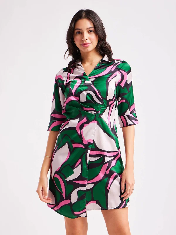 Great Deals Satin Wrap Pleated Dress - Multicolour