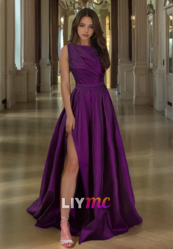 Great Deals One Shoulder Sleeveless Pleated Ruched A-Line Formal Dress