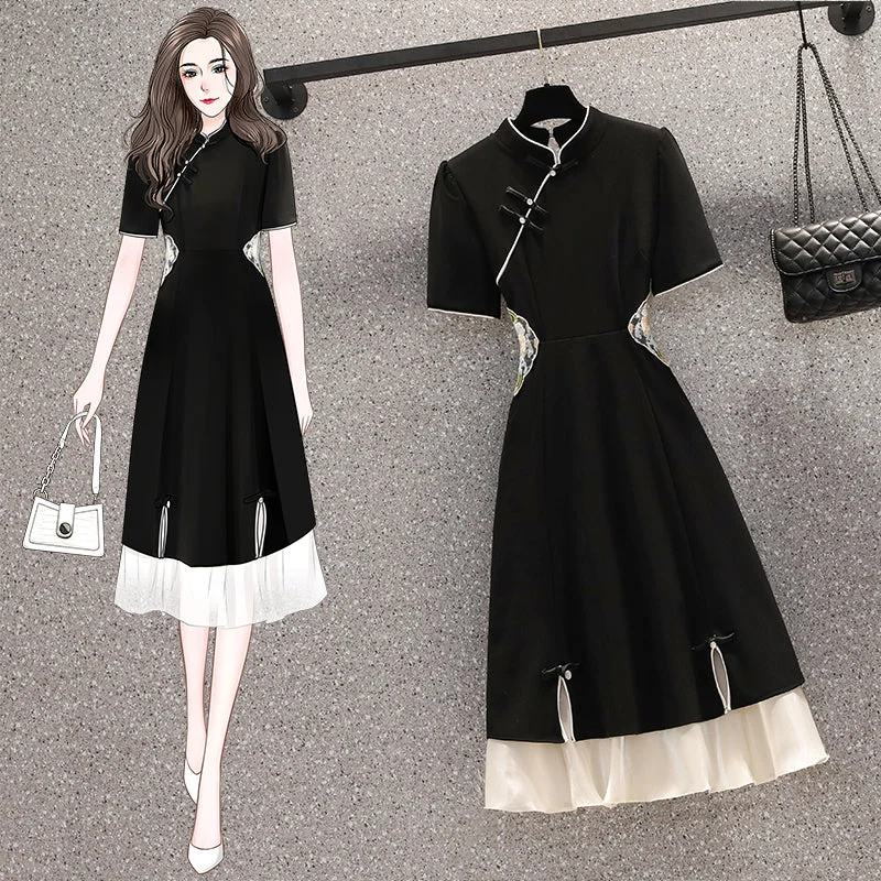 Special Price Plus Size Black Oriental Cheongsam Dress