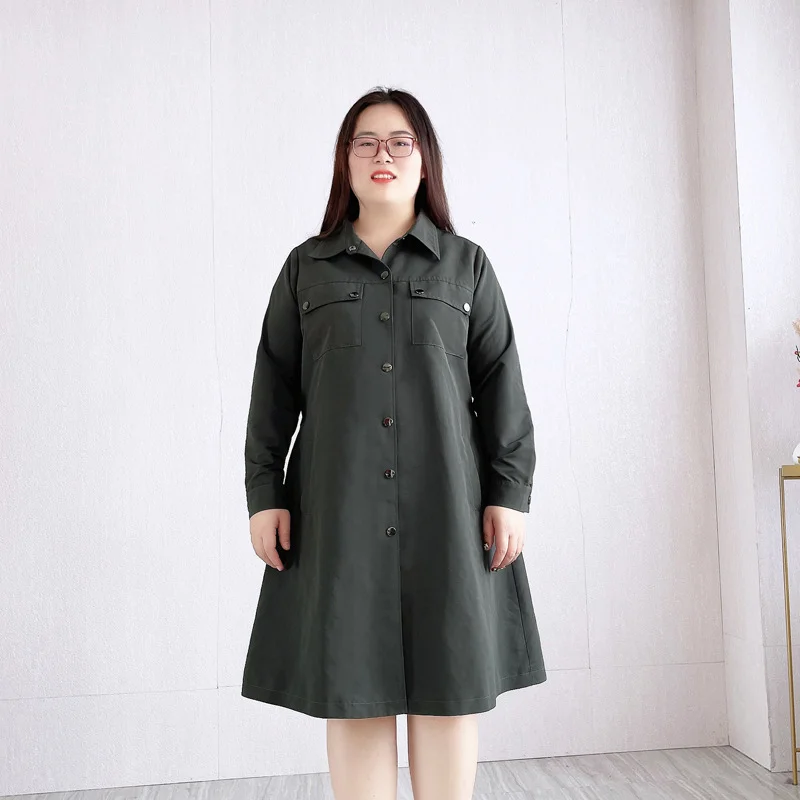 Special Buy (4XL-10XL) Plus Size Utility A-line Long Sleeve Shirt Dress (EXTRA BIG SIZE)