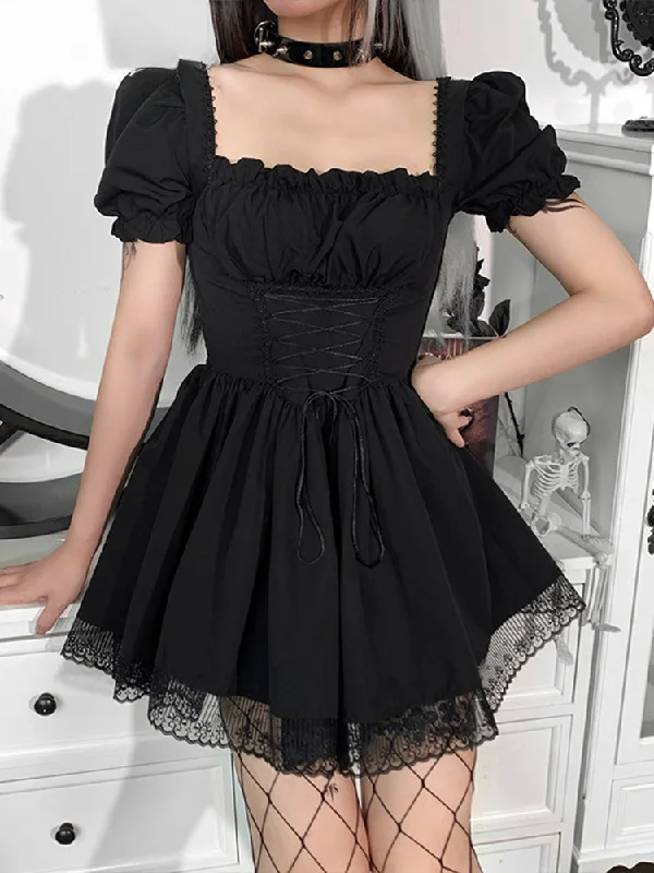 Super Sale Lolita Corset Mini Bandage Trim Black Puff High Lace Sleeve Aesthetic Waist Goth Vintage Dress Super Sale Lolita Corset Mini Bandage Trim Black Puff High Lace Sleeve Aesthetic Waist Goth Vintage Dress