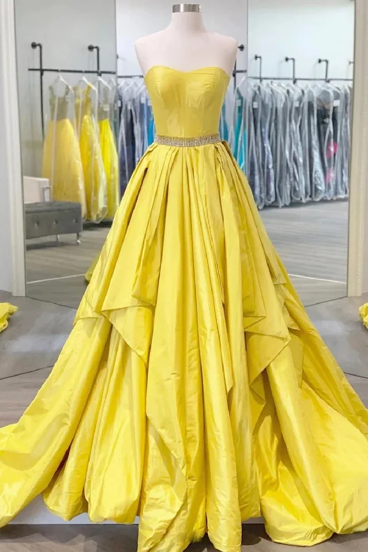 Savings Event Yellow Prom Dress A Line Sweetheart Long Party Evening Dress with Beading Savings Event Yellow Prom Dress A Line Sweetheart Long Party Evening Dress with Beading