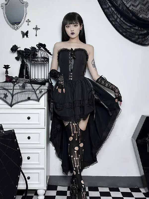 Special Discount Hi Swing Mall Tube Evening Goth Low Formal Sleeveless Corset Bodycon Lace Trim Dress