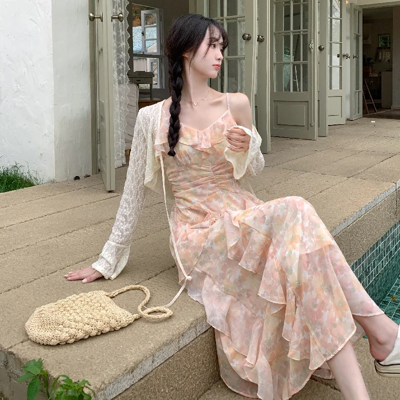 Can't Be Beat Plus Size Lace Crop Cardigan and Watercolour Floral Midi Dress