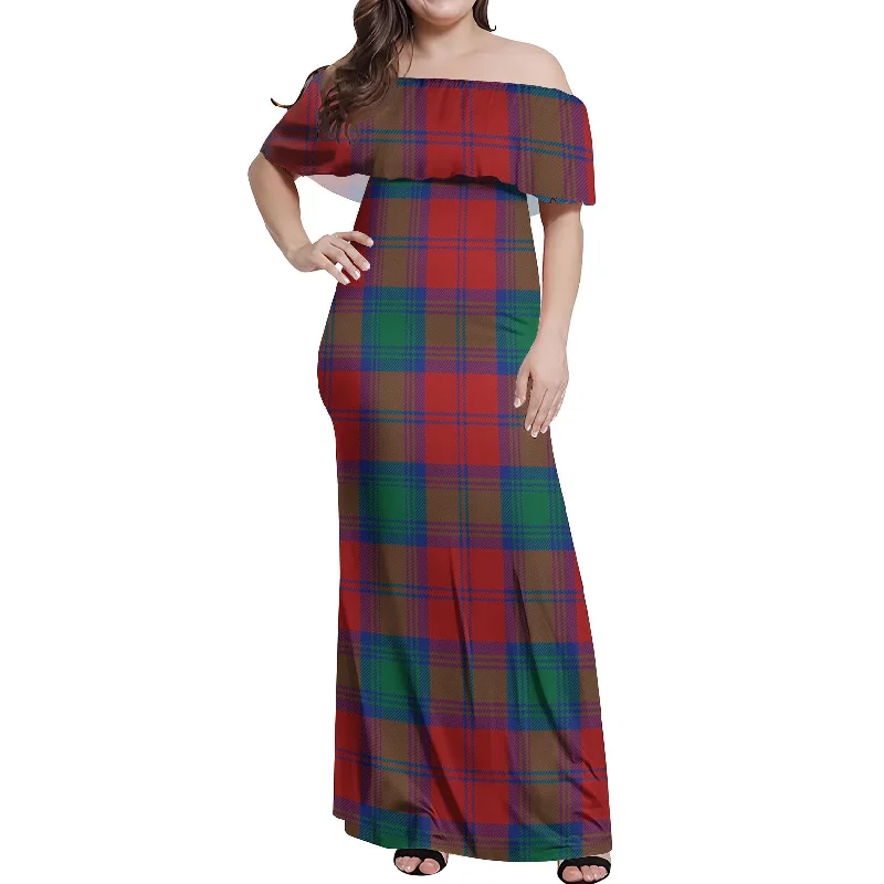 One-DAY Sale Byres (Byses) Tartan Off Shoulder Long Dress