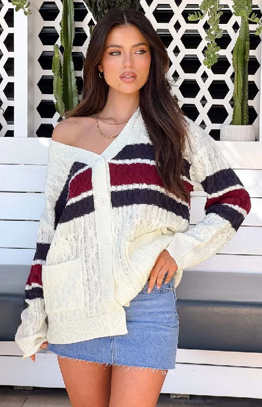 Discount Mania Nikkitta Cream Striped Cardigan