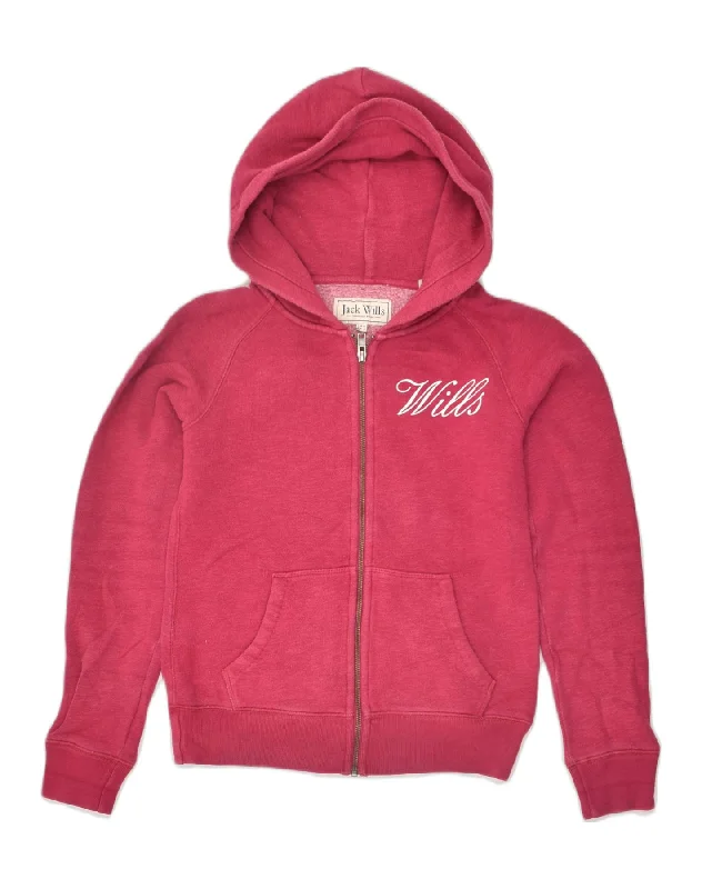 Online Only JACK WILLS Womens Zip Hoodie Sweater UK 6 XS Pink Cotton