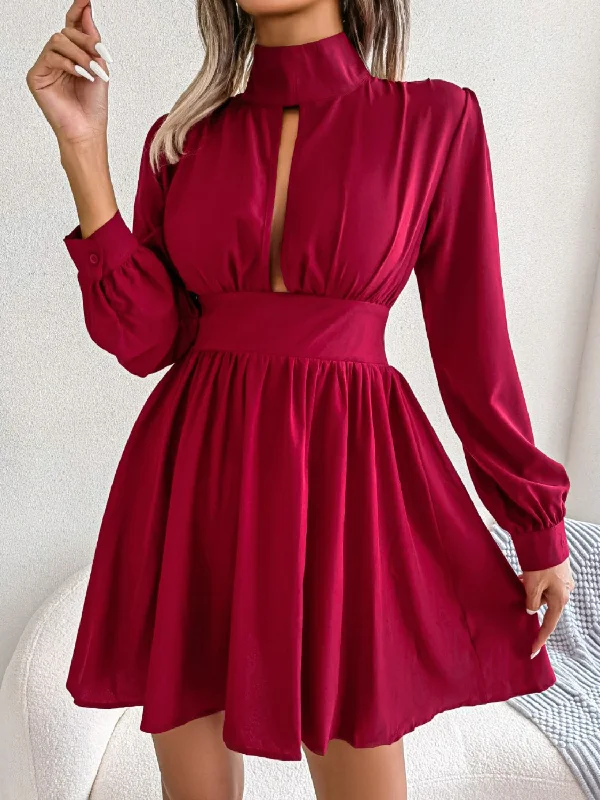 Don’t Miss Out Cutout Turtleneck A-Line Mini Dress