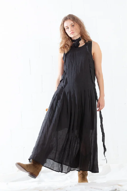Deal Mania Collection PRIVÉE? Ramie Muslin Linen Black Dress - ByAdushka