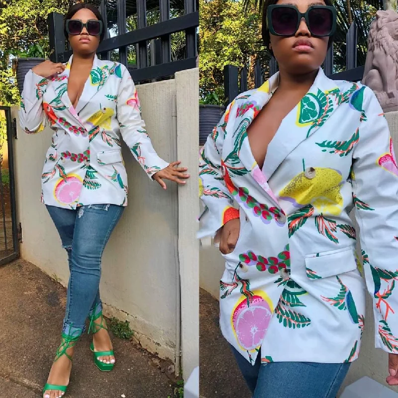 Special Discount Double Breasted Print Blazer