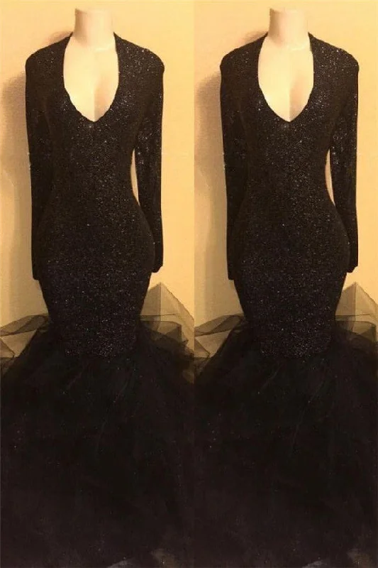 Today’s Special Chic black sequins prom dress, ruffles evening dress