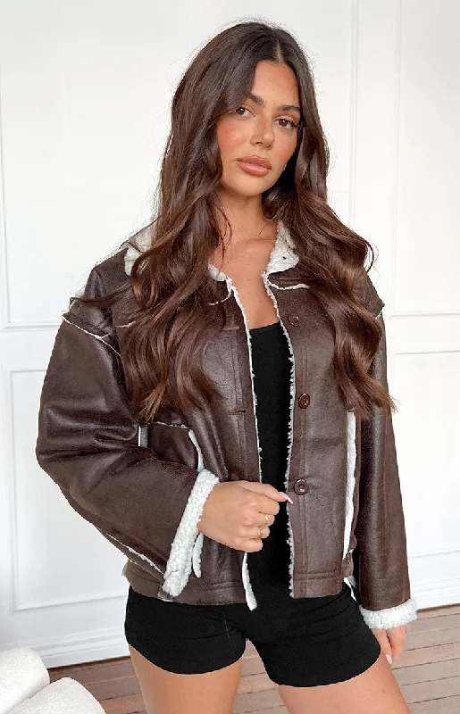 Act Fast Lewis Brown Fur Detail Jacket